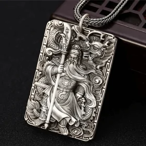 Pendentif Guanyu en Argent Sterling S925 | Le Dieu de la Guerre Protecteur