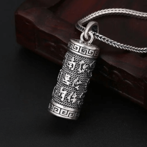 Pendentif moulin à prière tibétain – Argent pur 999