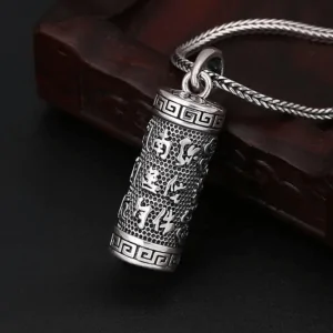 Pendentif moulin à prière tibétain – Argent pur 999