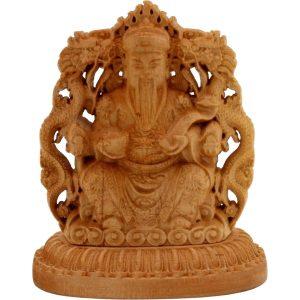 Statuette chinoise Caishen double face - Bois de Pin - Dieu de la fortune
