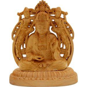 Statue Bodhisattva Guanyin en bois | Sculpture double face