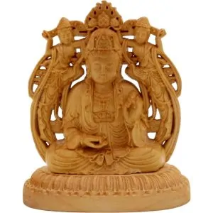 Statue Bodhisattva Guanyin en bois | Sculpture double face