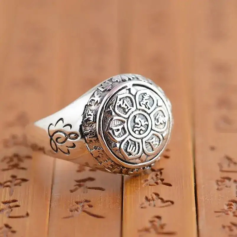 bagues bague artisanale tibetaine mantra om argent mas