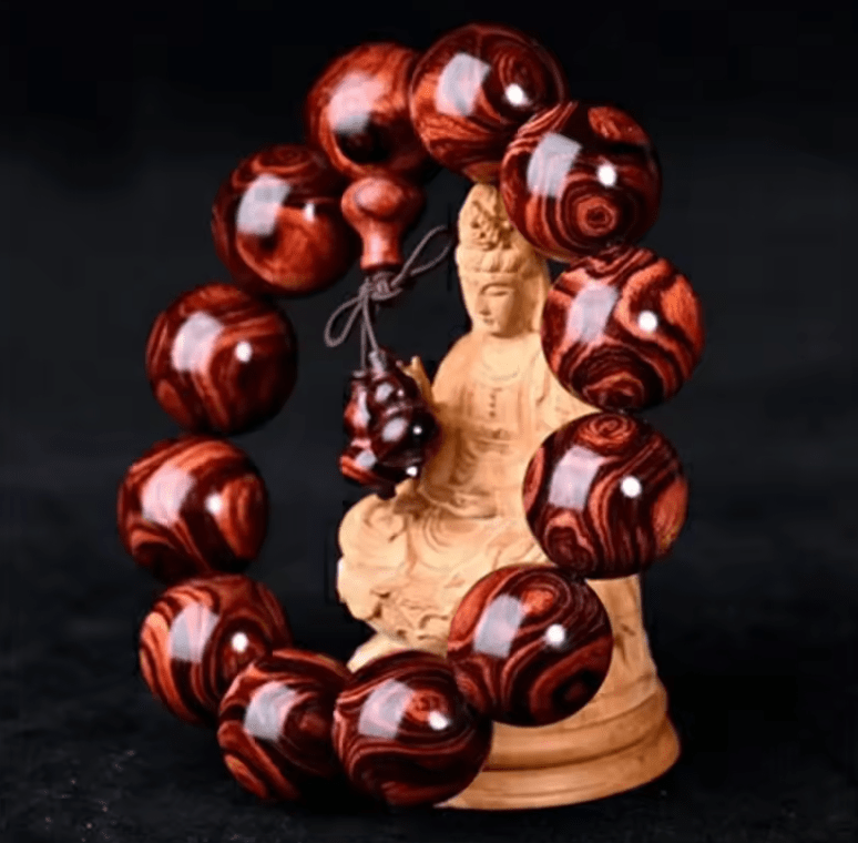 Artisan d'Asie Bracelets Malas Bracelet Mala en Bois de Rose haut de gamme de couleur brun rouge profond