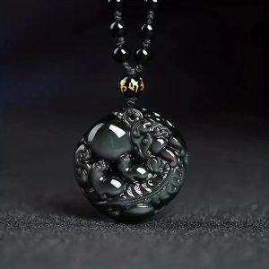 chakras reiki pendentif feng shui pixiu obsidienne noi