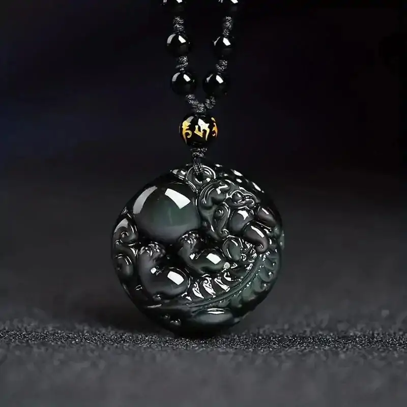 chakras reiki pendentif feng shui pixiu obsidienne noi