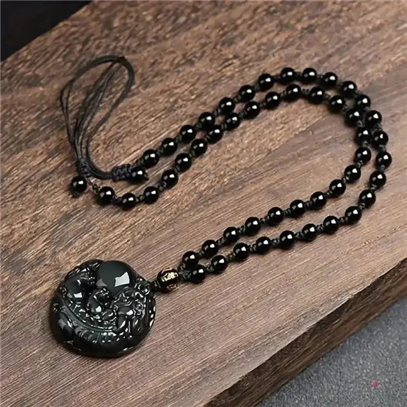 chakras reiki pendentif feng shui pixiu obsidienne noi