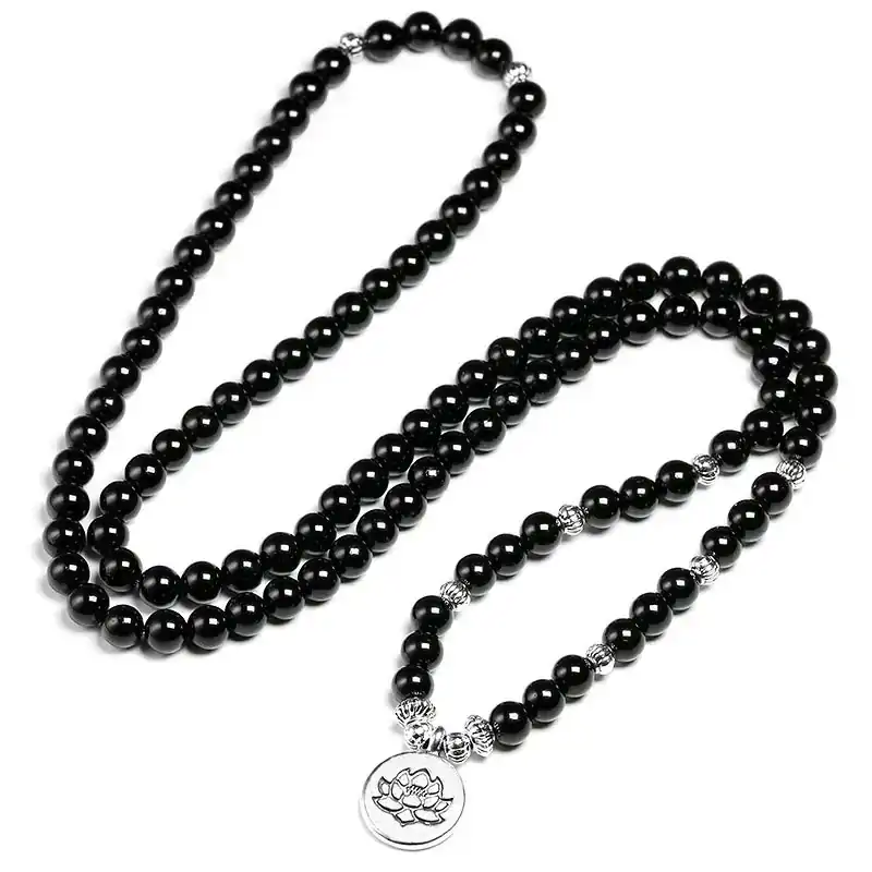 colliers malas collier mala 108 perles tourmaline noir