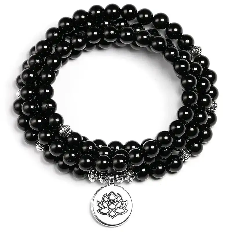 colliers malas collier mala 108 perles tourmaline noir