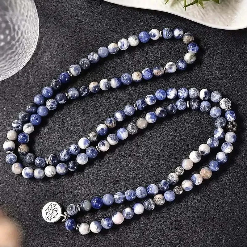 Artisan d'Asie Colliers Malas Collier mala en pierre de sodalite