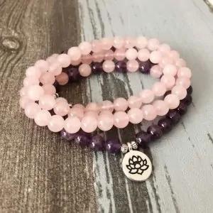 Amethyst & Rose Quartz Mala Necklace