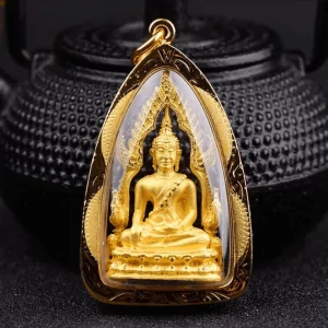 pendentifs amulettes amulette bouddha phra chinnaraj dore