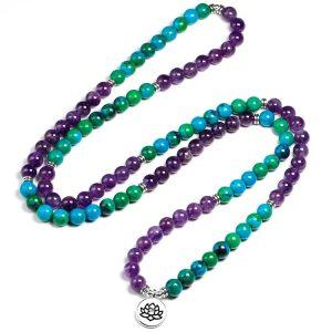 pendentifs amulettes collier mala amethyste et chrysoc