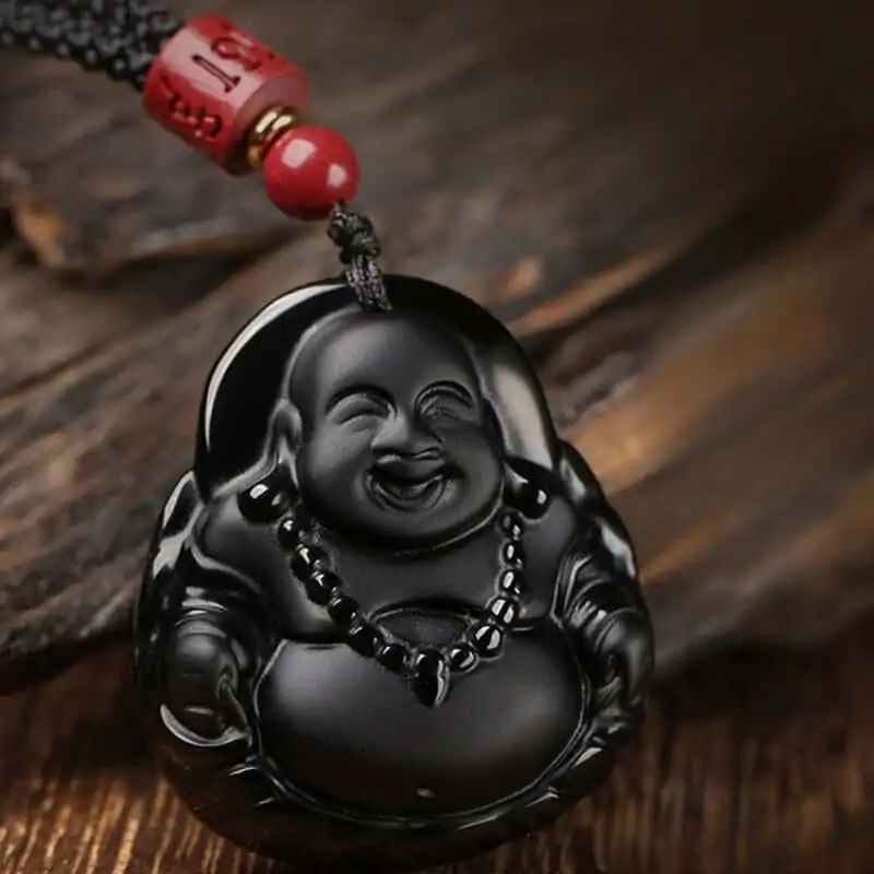 pendentifs amulettes pendentif bouddha maitreya obsidi