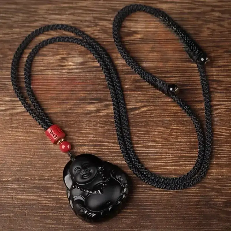 pendentifs amulettes pendentif bouddha maitreya obsidi