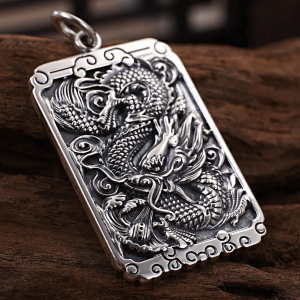 pendentifs amulettes pendentif carre dragon argent pur