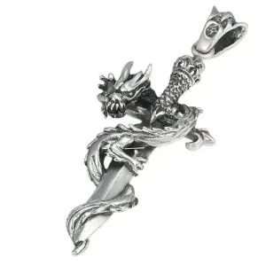 pendentifs amulettes pendentif epee et dragon argent m