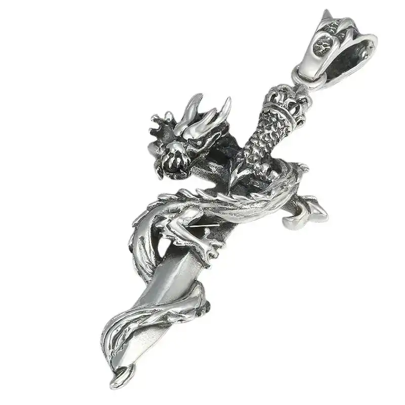 pendentifs amulettes pendentif epee et dragon argent m