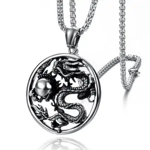 pendentifs amulettes pendentif rond dragon acier inoxy