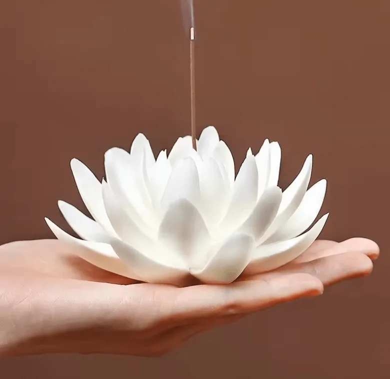 Artisan d'Asie Portes Encens Porte-encens Fleur de Lotus en céramique haut de gamme