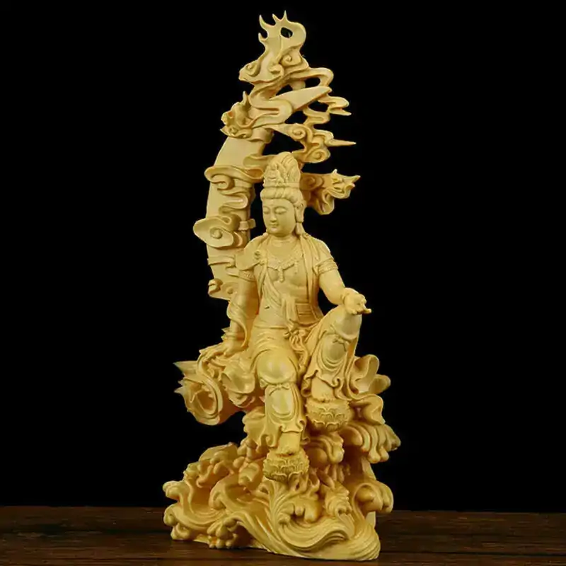 statues bouddha statue bodhisattva guanyin assis bois