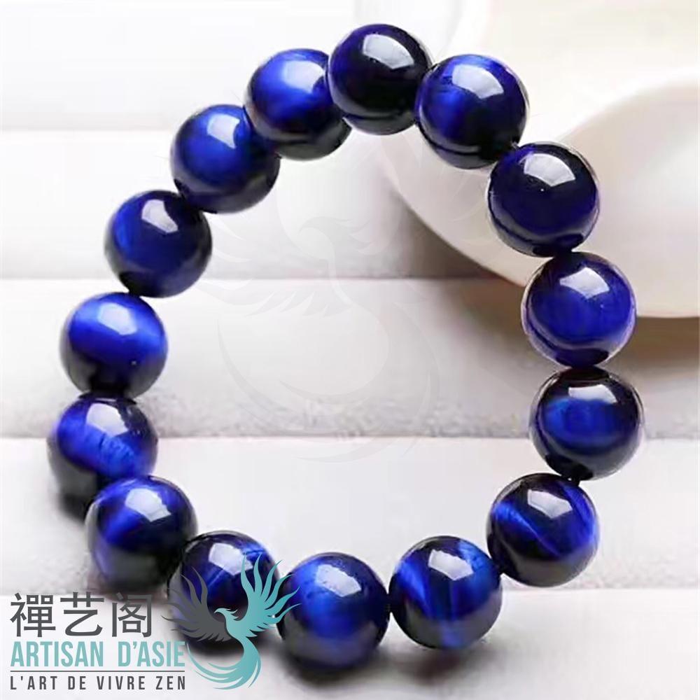 BRACELET MALA EN PIERRE D'OEIL DE TIGRE BLEU