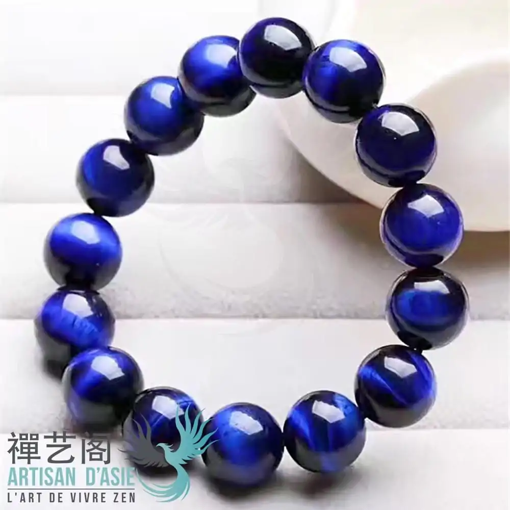 BRACELET MALA EN PIERRE D'OEIL DE TIGRE BLEU
