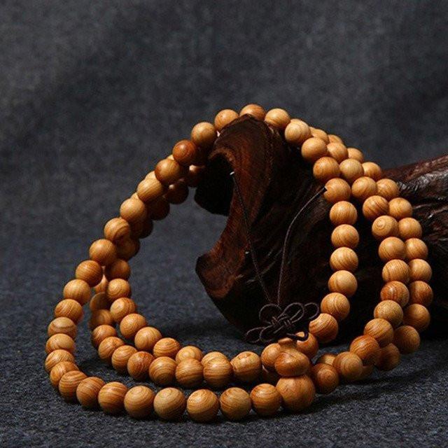 Collier-bracelet mala bouddhiste artisanal - 108 perles en bois de thuya