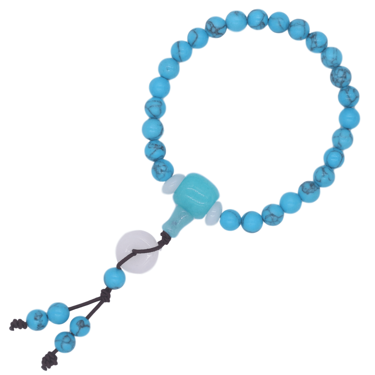 BRACELET MALA EN PIERRE DE TURQUOISE ET JADE BLANC