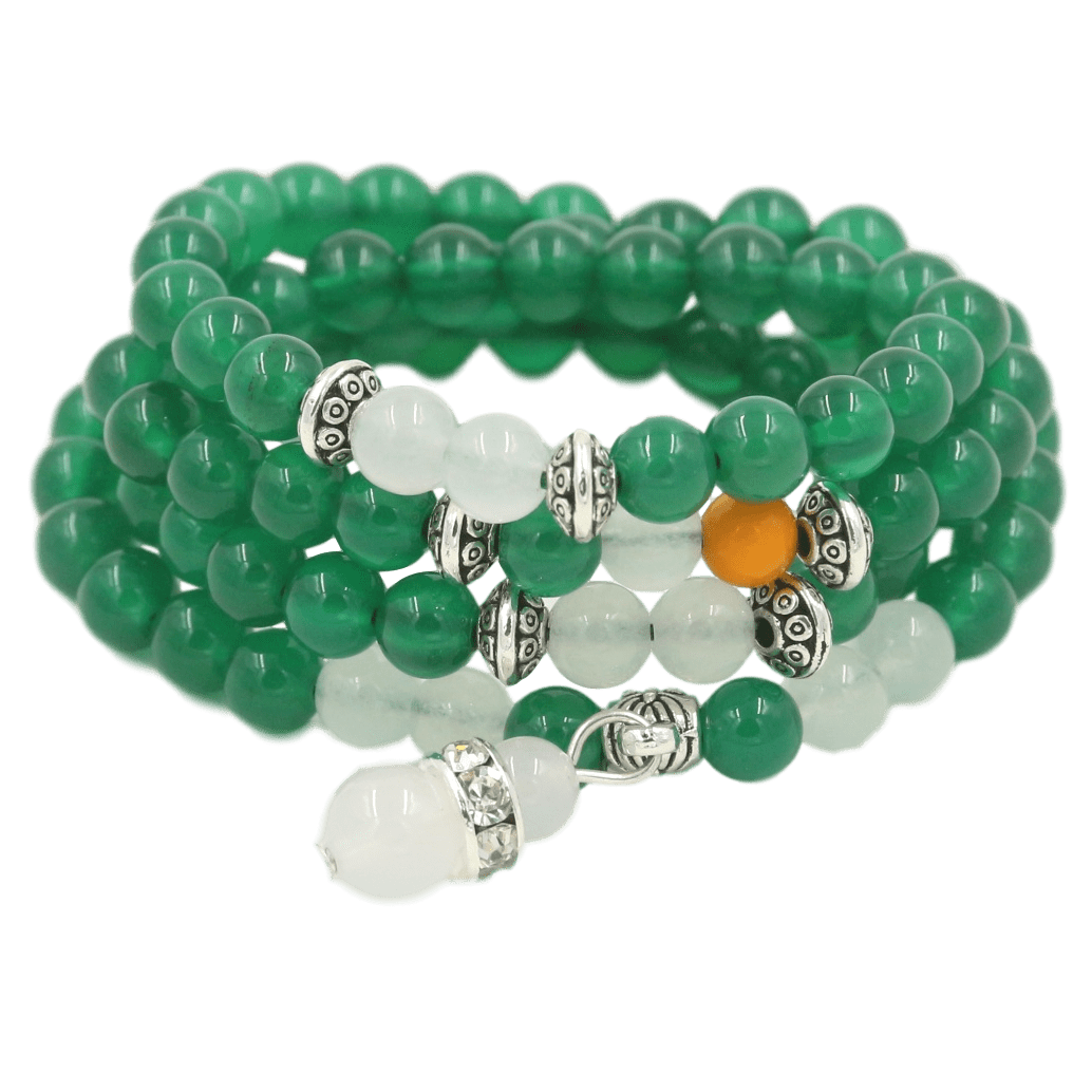 COLLIER MALA EN PIERRE D'AGATE VERTE, CRISTAL ET ARGENT