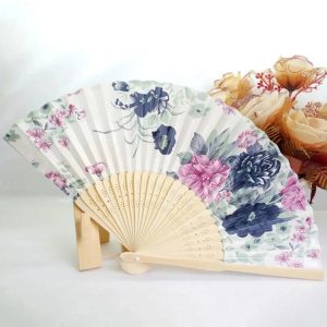 Éventail chinois pliant – Pivoine Indigo