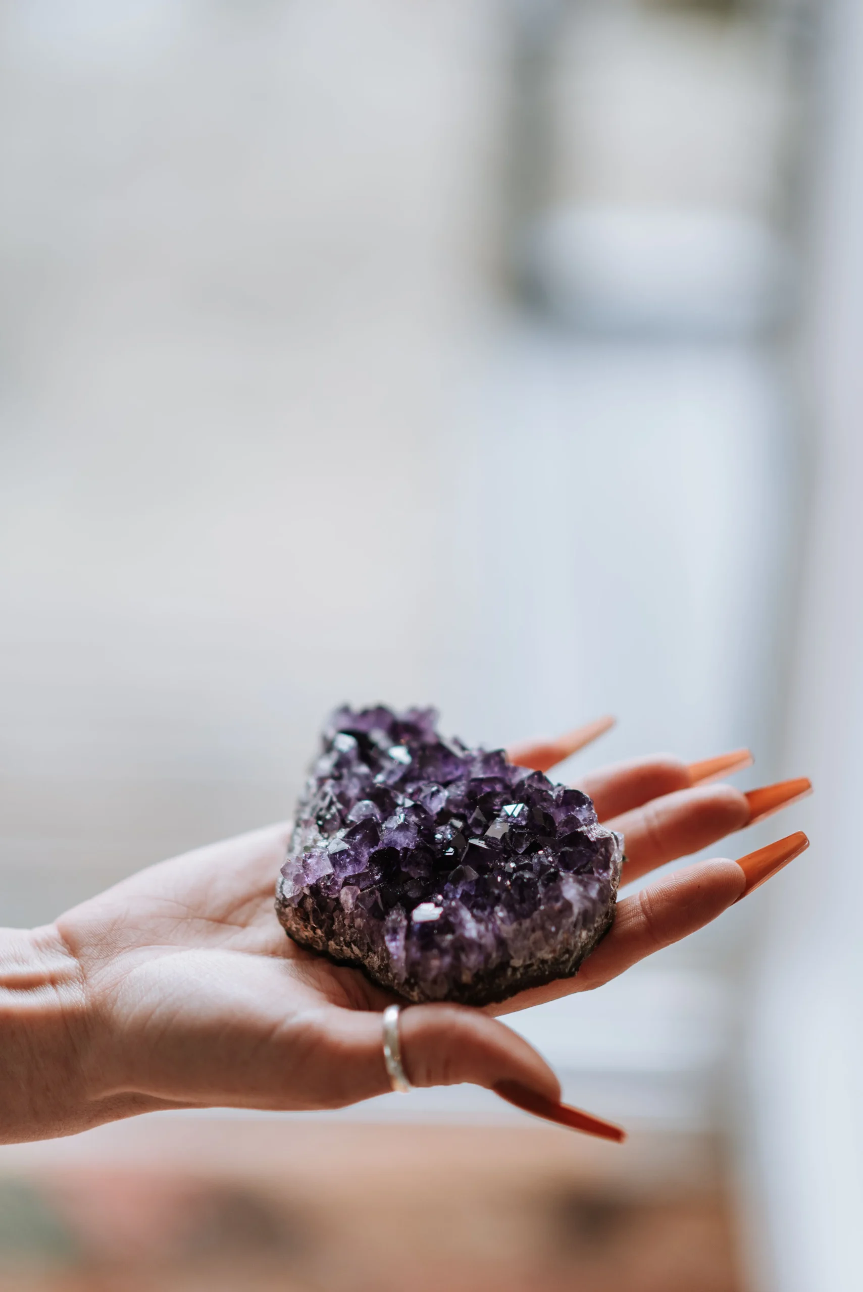 Amethyst geode section showing crystalline violet interior — natural quartz formation