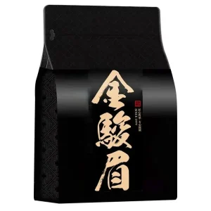 Premium Chinese loose-leaf tea in matte black aluminium foil bag with gold calligraphy – nine varieties available