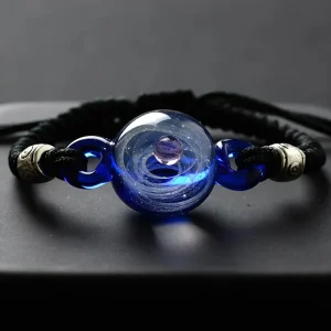 Galaxy universe glass bead bracelet blue spiral purple planet orb artisan