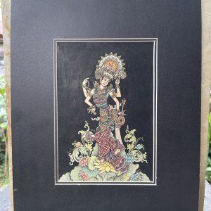 Miniature Keliki originale de Saraswati, déesse balinaise de l'éducation, peinte à la main par Marjana