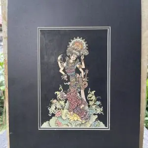 Miniature Keliki originale de Saraswati, déesse balinaise de l'éducation, peinte à la main par Marjana
