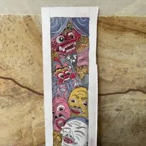 Miniature Keliki originale représentant des esprits et masques balinais, peinte à la main par Marjana