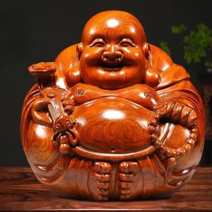 Laughing Buddha Maitreya Statue — Hand-Carved Rosewood, Front View