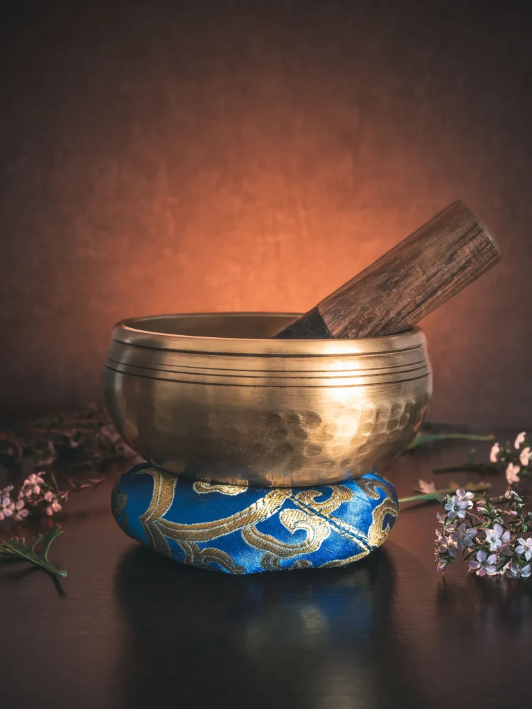 Tibetan copper singing bowl still life — traditional meditation object, handcrafted copper
