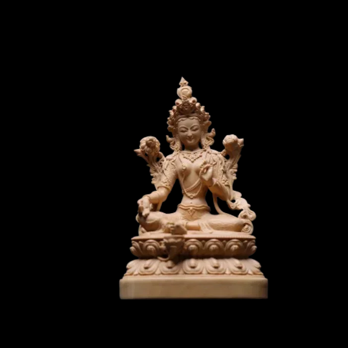 Estatuilla Tara Verde en Madera de Boj – Compasión y Acción Benevolente - Imagen 6