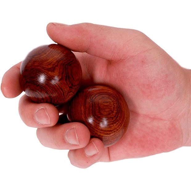 Boules de Qi Gong en Bois de Poirier Jaune, Paire de boules de santé chinoises en bois de poirier jaune, tournées à la main. Objet traditionnel de manipulation manuelle.