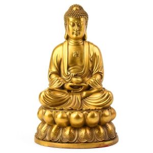 Statue Bouddha Amitabha en Cuivre Jaune, Statue de Bouddha Amitabha en cuivre jaune massif, moulee et finie à la main.