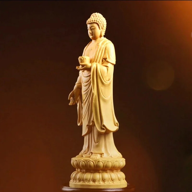 Kleine Buddha-Statue, handgeschnitzter Amitabha
