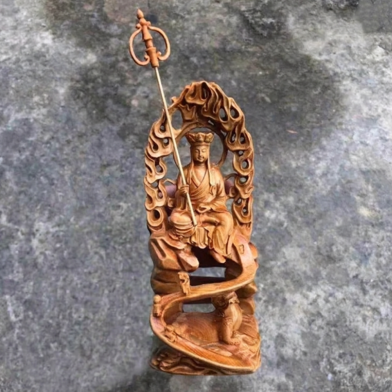 Ksitigarbha-Statue, handgeschnitzte Zypresse