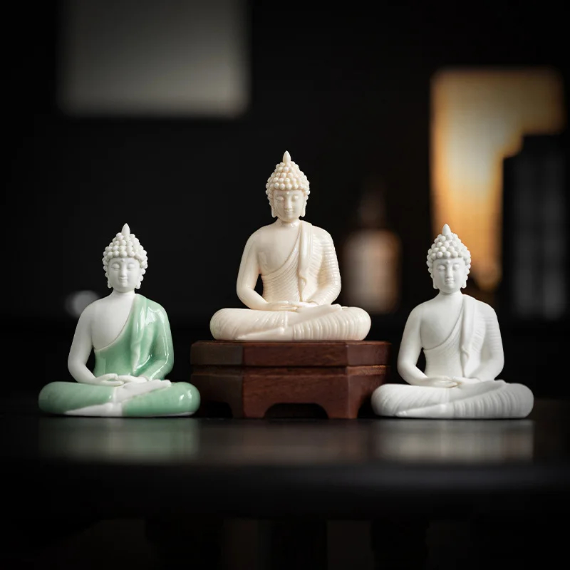 Keramische Buddha-Statue, Seladon-Glasur