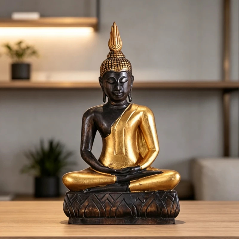 Thai Buddha-Statue, Bronze- und Gold-Finish